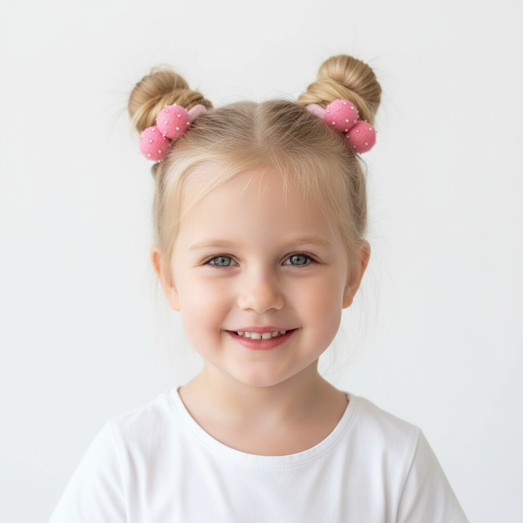 Hot Pink Pom Pom Hair Ties, Set of 2, with Pink Beads