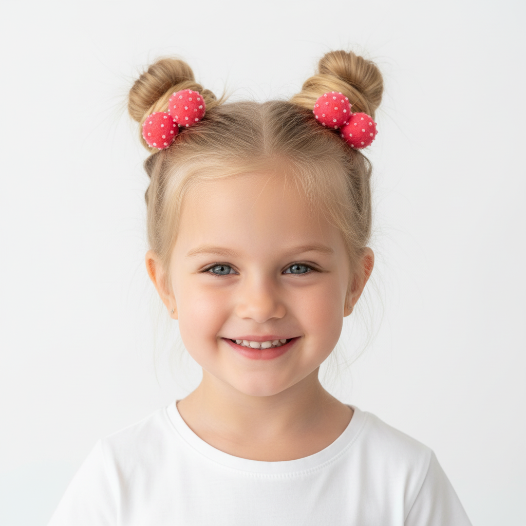 Magenta Pom Pom Hair Ties, Set of 2, with Pink Beads