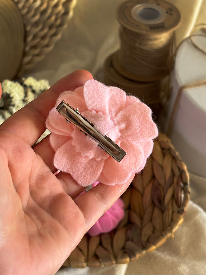 Pink Flower Hair Clips Set of 6 - Soft Foam Flowers with Pearl Centers