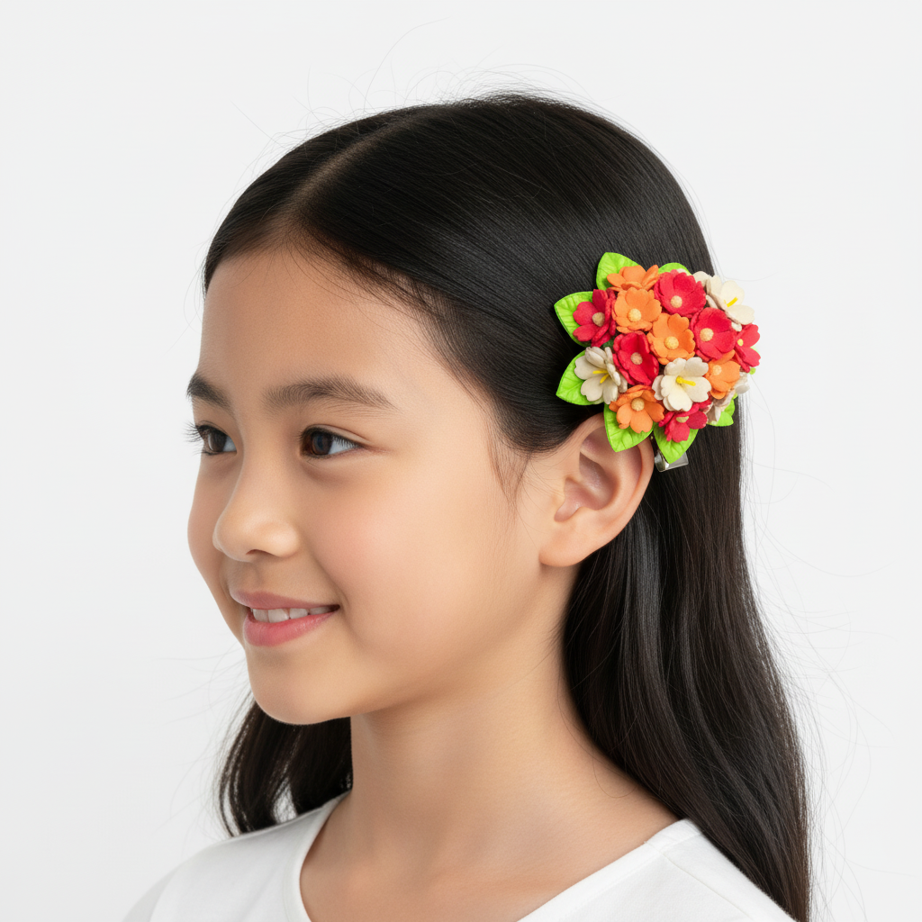 Flower Bouquet Hair Clip - Coral, Orange & White Foam Flowers
