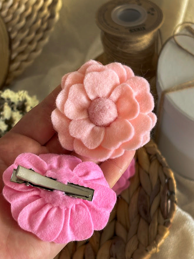 Pink Flower Hair Clips Set of 6 - Soft Foam Flowers with Pearl Centers
