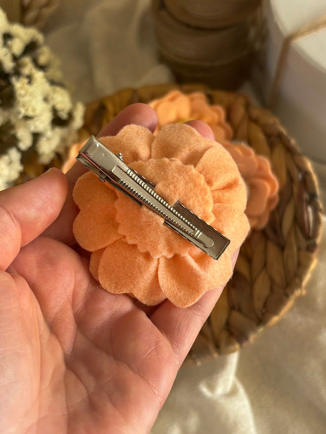 Peach Flower Hair Clips Set of 6 - Foam Flowers with Gold & White Centers