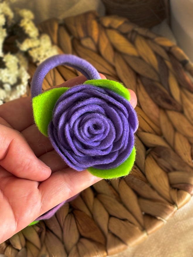 Rosy Purple Felt Rose Hair Ties, Set of 2