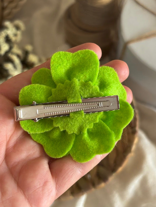 Lime Green Flower Hair Clips Set of 6 - Foam Flowers with Sparkle