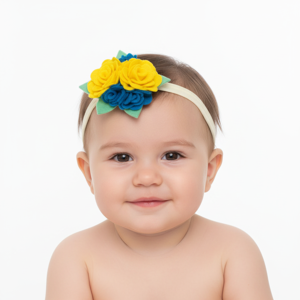 Yellow & Blue Rose Baby Headband