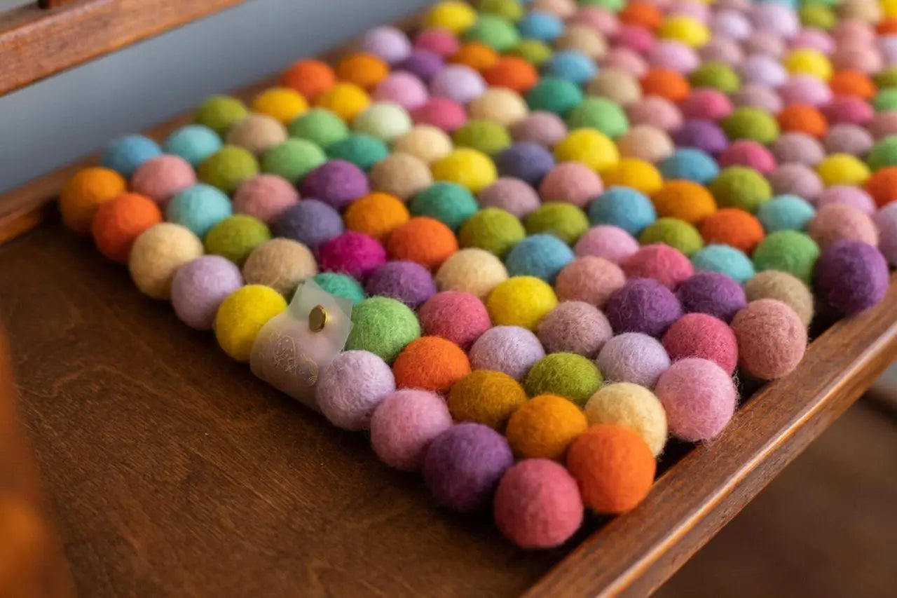 Rainbow Dreams - Wool Ball Pet Bed Mat for Cats & Small Dogs