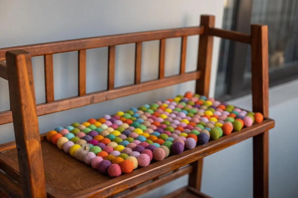 Rainbow Dreams - Wool Ball Pet Bed Mat for Cats & Small Dogs