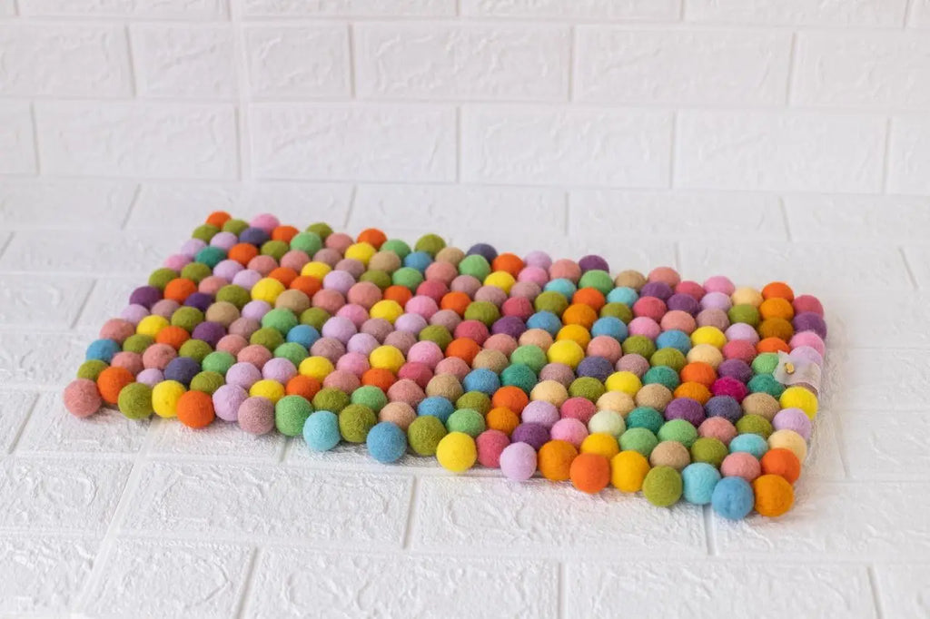 Rainbow Dreams - Wool Ball Pet Bed Mat for Cats & Small Dogs