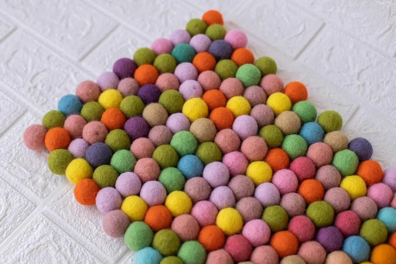 Rainbow Dreams - Wool Ball Pet Bed Mat for Cats & Small Dogs