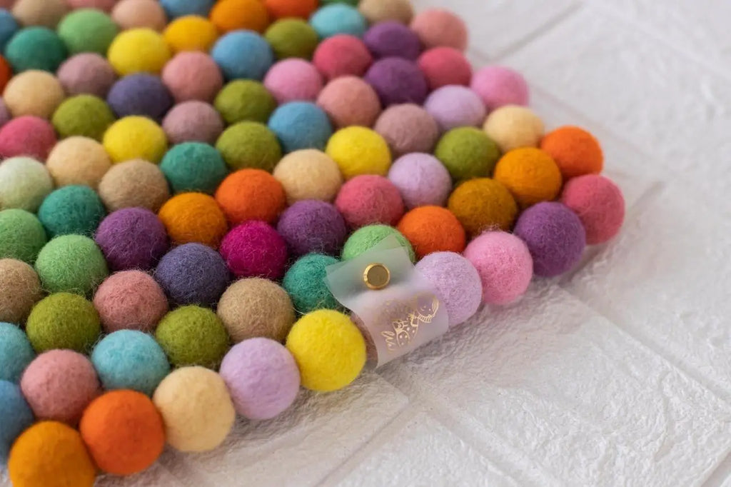 Rainbow Dreams - Wool Ball Pet Bed Mat for Cats & Small Dogs