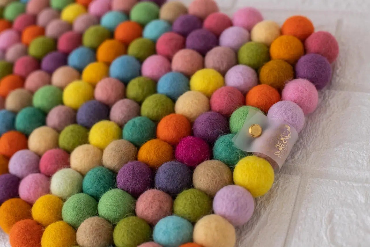 Rainbow Dreams - Wool Ball Pet Bed Mat for Cats & Small Dogs