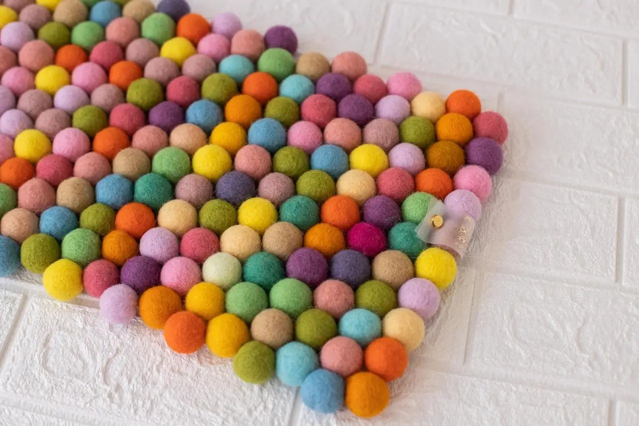 Rainbow Dreams - Wool Ball Pet Bed Mat for Cats & Small Dogs