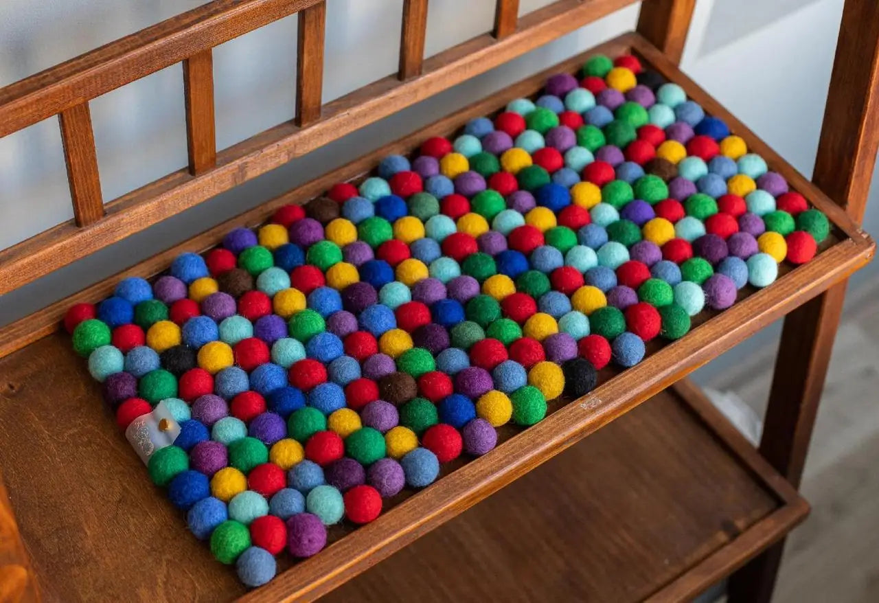 Rainbow Dreams - Wool Ball Pet Bed Mat for Cats & Small Dogs
