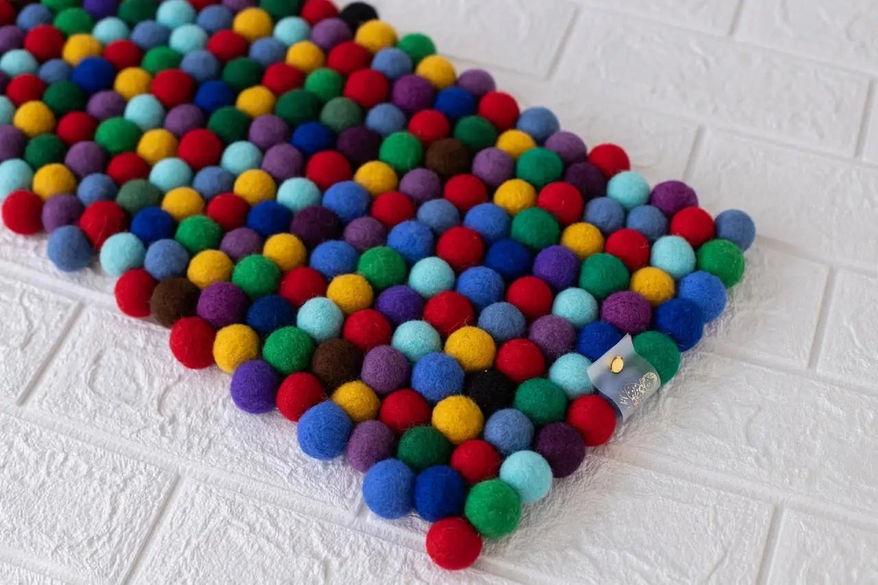 Rainbow Dreams - Wool Ball Pet Bed Mat for Cats & Small Dogs