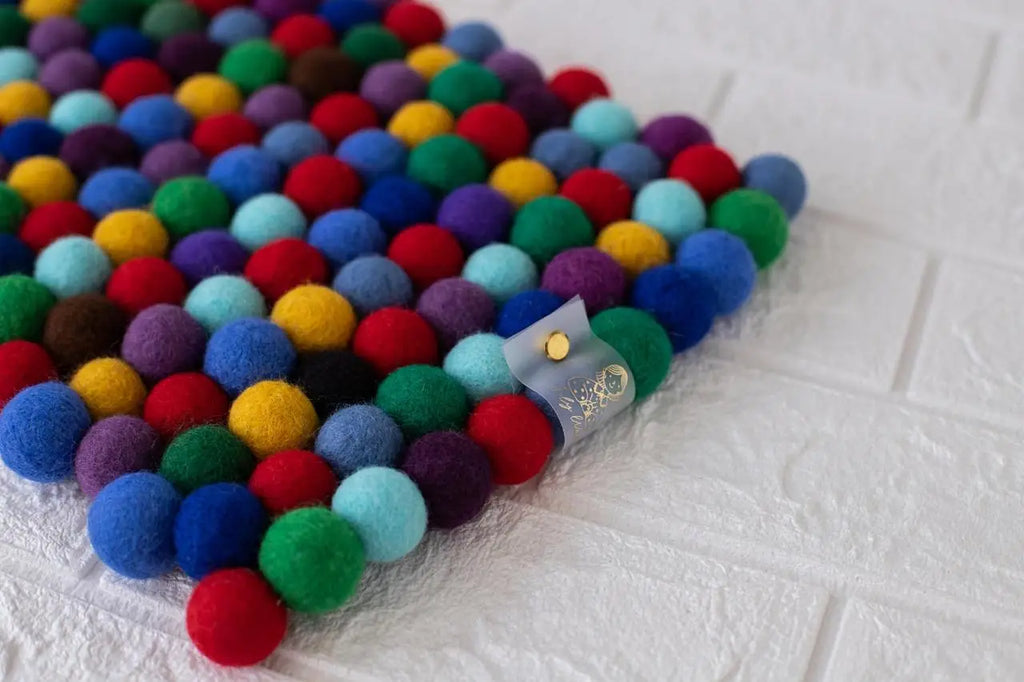 Rainbow Dreams - Wool Ball Pet Bed Mat for Cats & Small Dogs