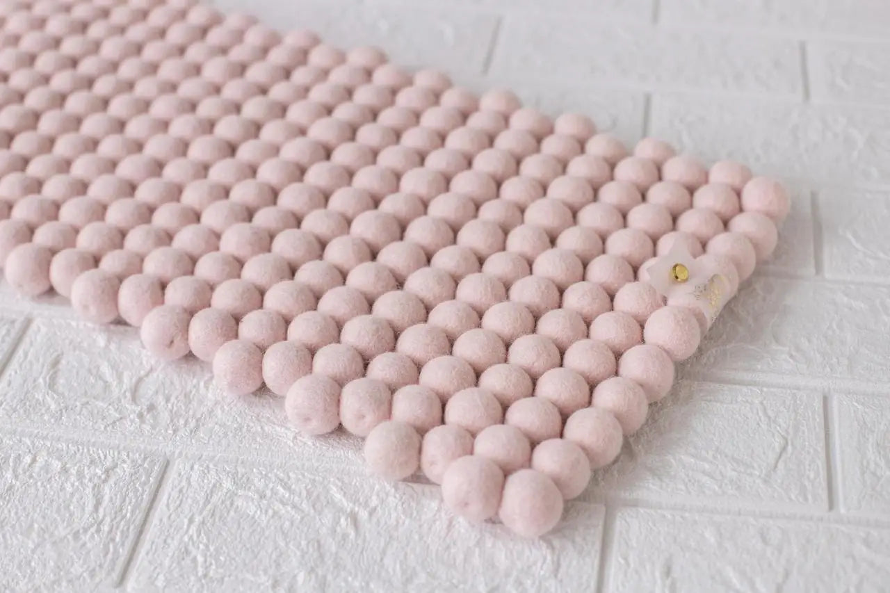 Blushing Pink Dreams - Wool Ball Pet Bed Mat for Cats & Small Dogs