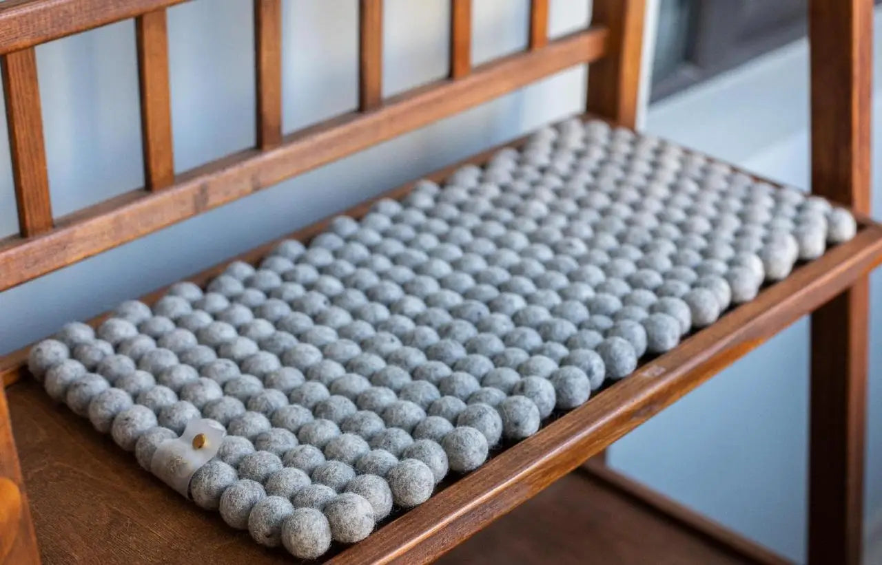 Cloudy Grey Dreams - Wool Ball Pet Bed Mat for Cats & Small Dogs