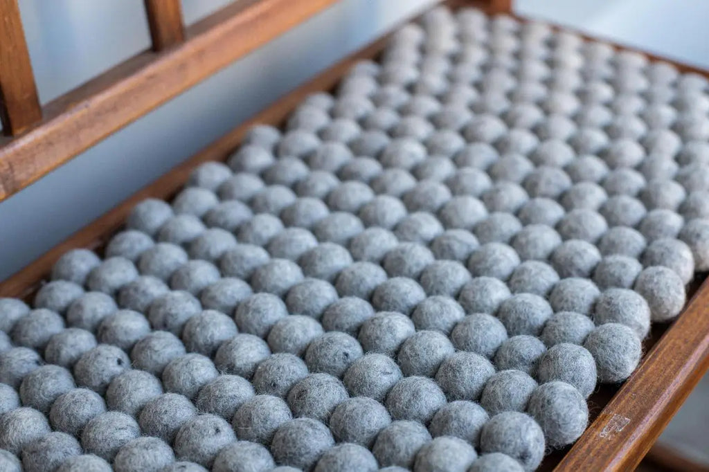 Cloudy Grey Dreams - Wool Ball Pet Bed Mat for Cats & Small Dogs