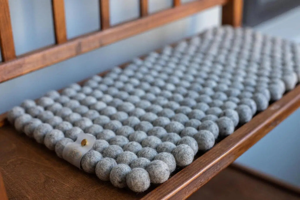 Cloudy Grey Dreams - Wool Ball Pet Bed Mat for Cats & Small Dogs