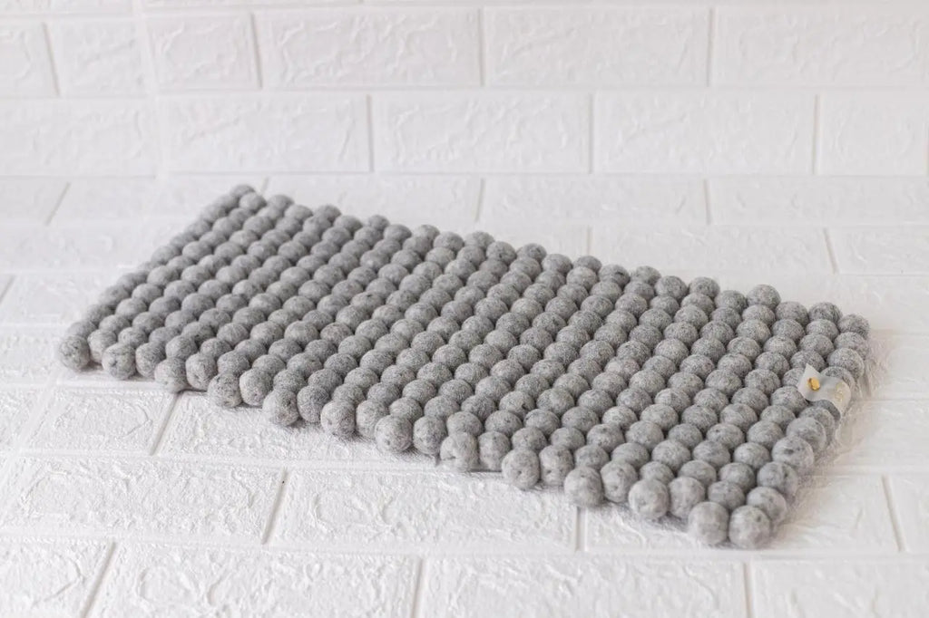 Cloudy Grey Dreams - Wool Ball Pet Bed Mat for Cats & Small Dogs