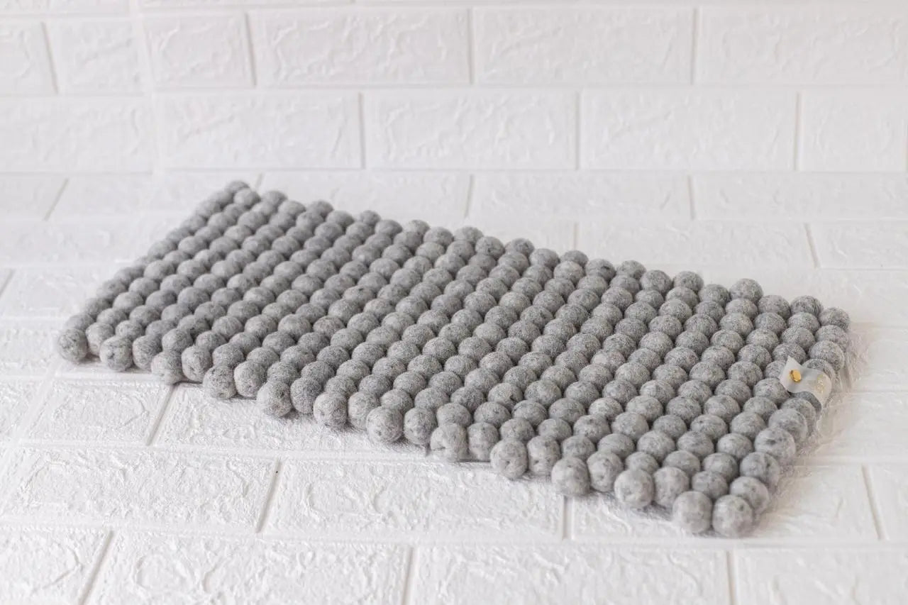 Cloudy Grey Dreams - Wool Ball Pet Bed Mat for Cats & Small Dogs