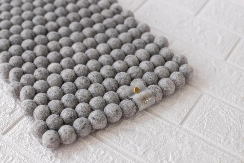 Cloudy Grey Dreams - Wool Ball Pet Bed Mat for Cats & Small Dogs