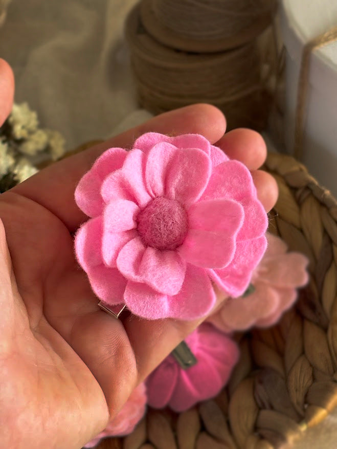 Pink Flower Hair Clips Set of 6 - Soft Foam Flowers with Pearl Centers