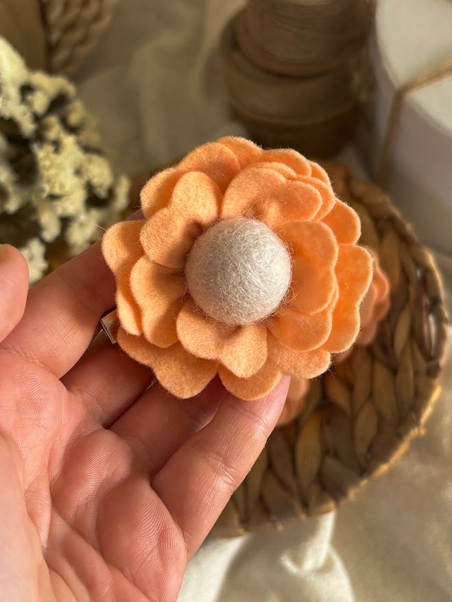 Peach Flower Hair Clips Set of 6 - Foam Flowers with Gold & White Centers
