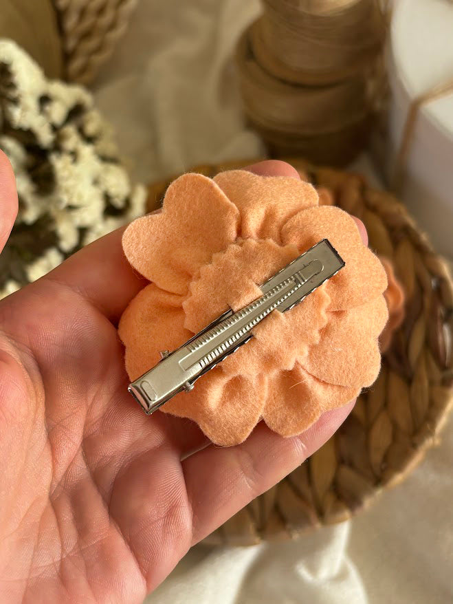 Peach Flower Hair Clips Set of 6 - Foam Flowers with Gold & White Centers