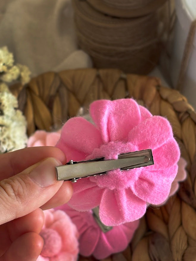 Pink Flower Hair Clips Set of 6 - Soft Foam Flowers with Pearl Centers