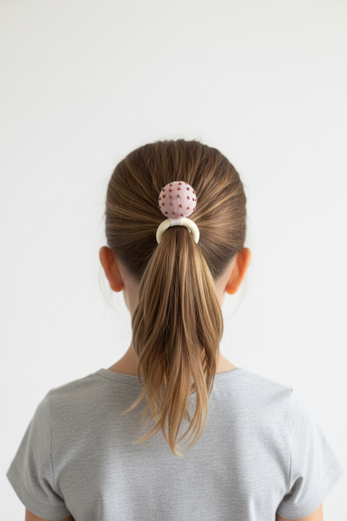 Dusty Rose Pom Pom Hair Ties, Set of 2, with Brown Beads