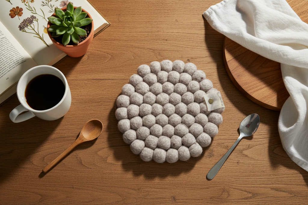 Handmade Wool Trivets Set - 5 Hexagon Mixed Colors
