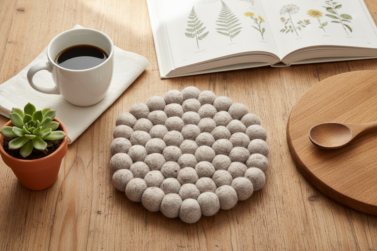 Handmade Wool Trivets - Hexagon Beige Melange