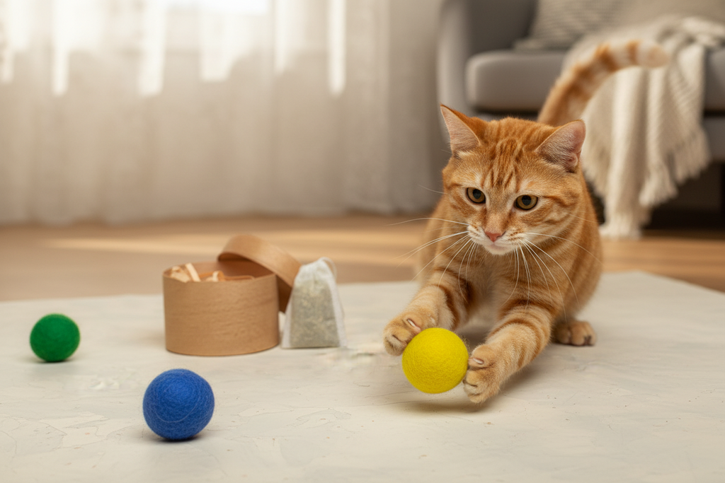 Indian Harmony - Cat Toy Set with 4 Wool Balls and Catnip