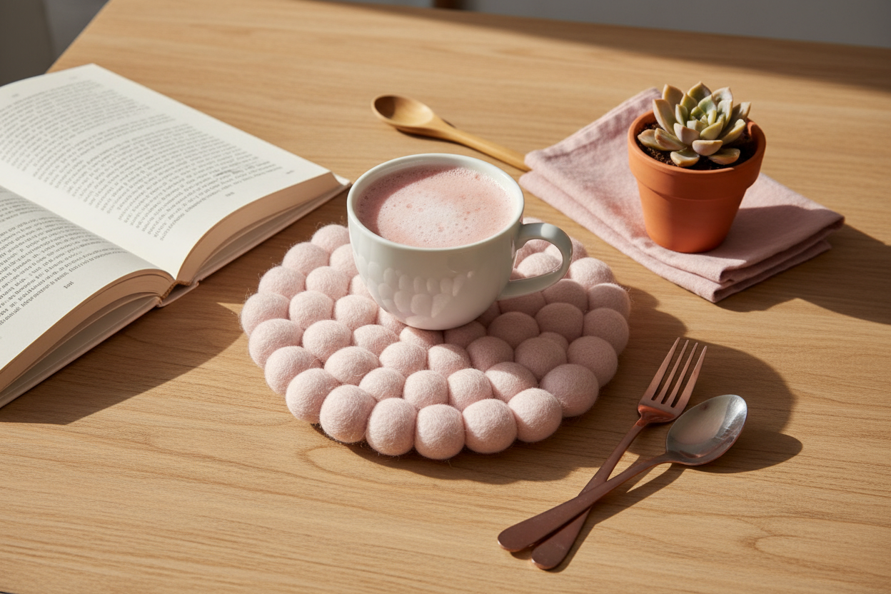 Handmade Wool Trivets - Hexagon Soft Pink