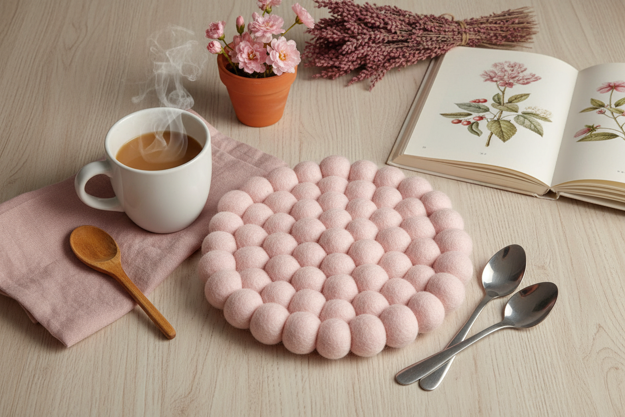 Handmade Wool Trivets - Round Soft Pink