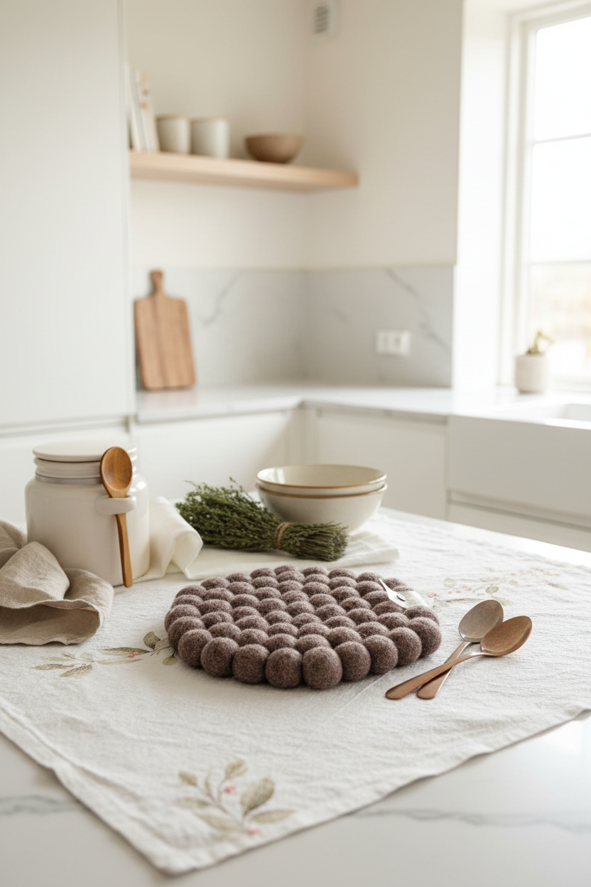 Handmade Wool Trivets - Hexagon Brown Melange