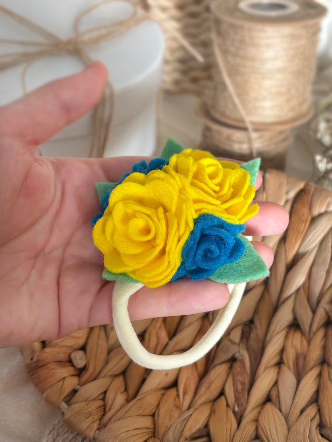 Yellow & Blue Rose Baby Headband