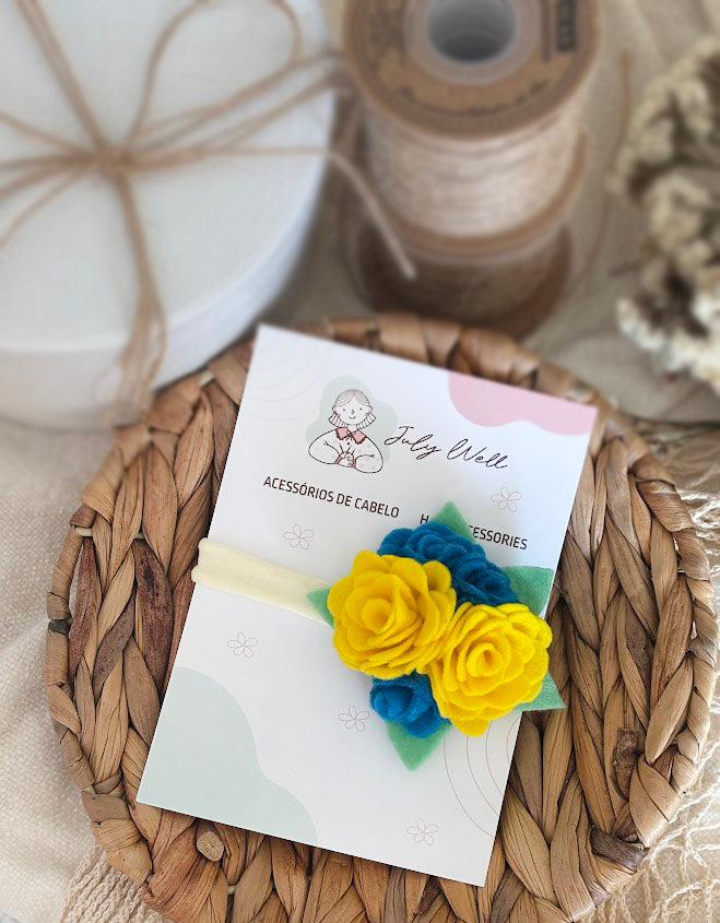 Yellow & Blue Rose Baby Headband