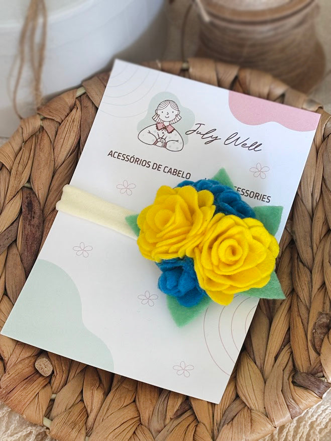 Yellow & Blue Rose Baby Headband