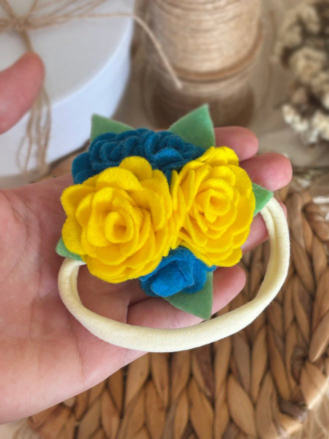 Yellow & Blue Rose Baby Headband