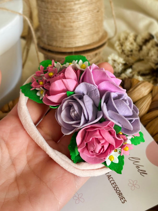 Pink & Purple Rose Baby Headband