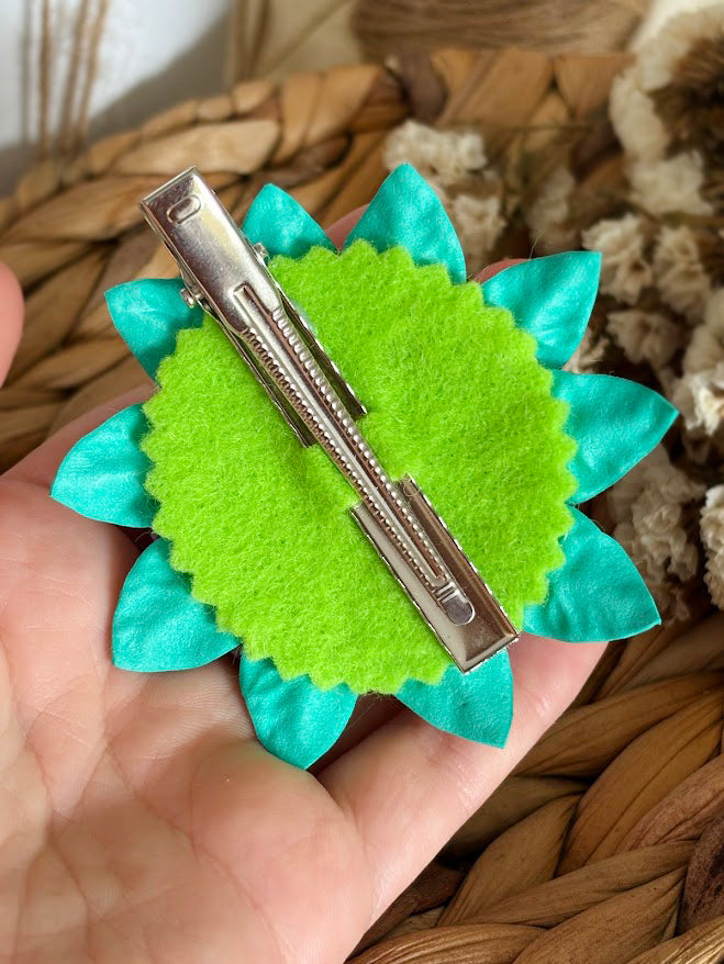 Violet Hair Clips Set of 2 - Purple & White Foam Violets with Turquoise Leaves