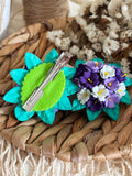 Violet Hair Clips Set of 2 - Purple & White Foam Violets with Turquoise Leaves