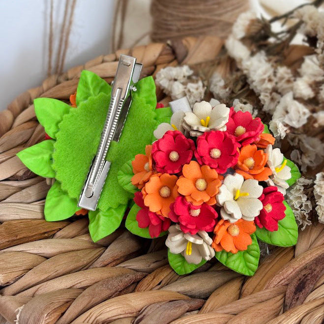 Flower Bouquet Hair Clip - Coral, Orange & White Foam Flowers