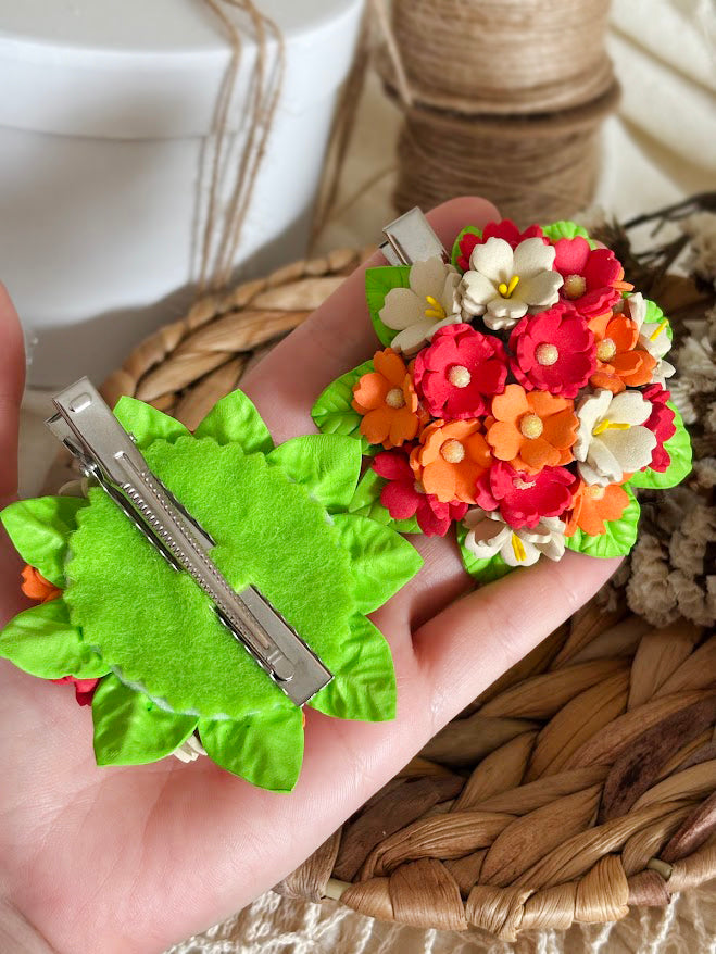 Flower Bouquet Hair Clip - Coral, Orange & White Foam Flowers