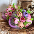 Floral Hair Ties Set of 2 - Purple Pink Beige Foam Flowers