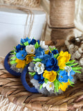 Floral Hair Ties Set of 2 - Blue Yellow White Foam Flowers
