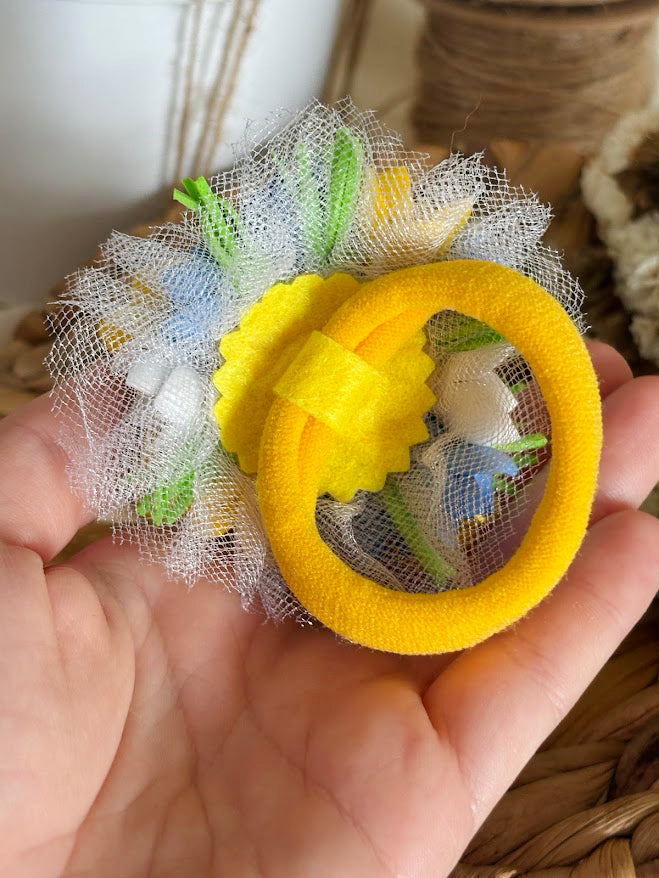 Floral Hair Tie Set of 2 - Blue Yellow White Foam Flowers