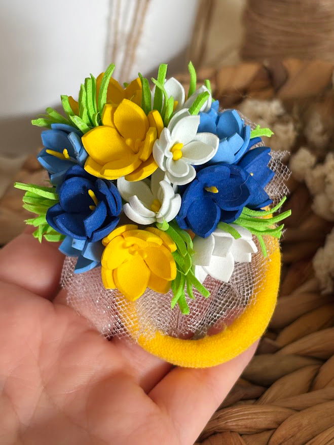 Floral Hair Tie Set of 2 - Blue Yellow White Foam Flowers